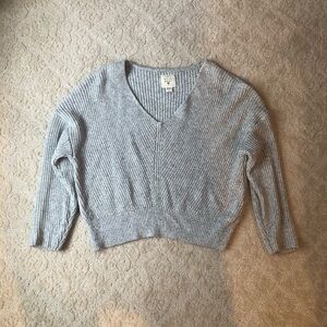 Gray V-Neck Ribbed Sweater